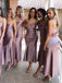 Spahgetti Straps Dusty Purple Tea Length Cheap Custom Bridesmaid Dresses Online, WGY0310