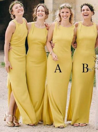 Yellow Side Slit Mermaid Long Cheap Custom Bridesmaid Dresses Online, WGY0312
