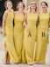 Yellow Side Slit Mermaid Long Cheap Custom Bridesmaid Dresses Online, WGY0312