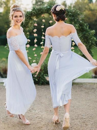 Baby Blue Off Shoulder Long Sleeves Short Bridesmaid Dresses Online, WGY0234