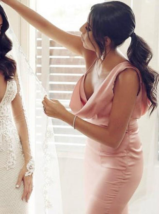 Sexy Pink Mermaid Side Slit Long Bridesmaid Dresses Online, WGY0331