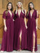 Unique Chiffon Side Slit Burgundy Long Bridesmaid Dresses Online, WGY0332