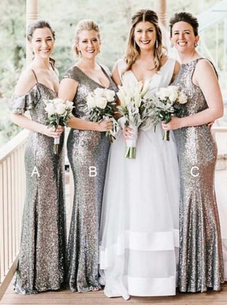 Mismatched Silver Sequin Mermaid Long Bridesmaid Dresses Online, WGY0336