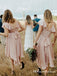 Pink V Neck Backless A Line Chiffon High Low Bridesmaid Dresses, TYP0007