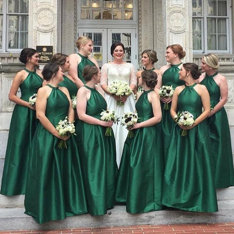 Simple Halter Green Cheap Long Bridesmaid Dresses Online, WGY0298