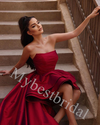 Red Sexy Strapless High-low A-line short Prom Dress,PDS1051
