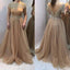 Scoop Neckline Long A-line V-back Lace Beaded Tulle Prom Dresses, BG0281