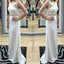 White Elegant Cross Back Beaded Long Sheath Jersey Prom Bridesmaid Dresses, BG0282