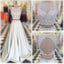 Two Pieces Scoop Neckline Rhinestone Beaded Long A-line Ivory Satin Prom Dresses, BG0287