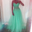 Sweetheart Long A-line Green Tulle Sheer Rhinestone Long Prom Dresses, BG0288