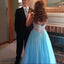Sweetheart Sparkle Rhinestone Beaded Long A-line Blue Tulle Party Prom Dresses, BG0289