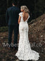 Elegant Cap sleeves V-neck Mermaid lace applique Wedding Dresses, WDY0284