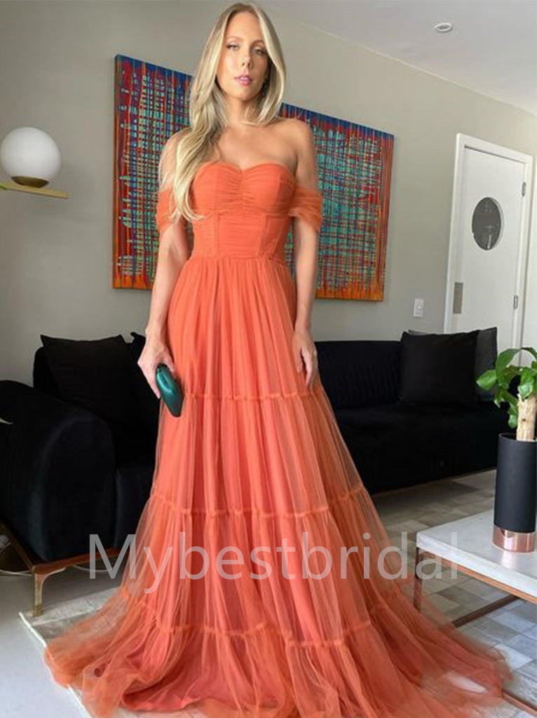 Elegant Sweetheart Off-shoulder Sleeveless A-line Prom Dresses , PDS0342