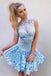 High Neck Blue Lace Illusion Short Cheap Homecoming Dresses Online, BDY0281