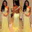 One Shoulder Sexy Sheer Yellow Lace Long Mermaid Chiffon Prom Dresses, BG0291