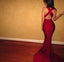 Sexy Halter Red Satin Long Mermaid Cheap Popular Prom Dresses, BG0292