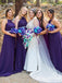 Purple Halter Sleeveless A Line Chiffon Long Cheap Bridesmaid Dresses, TYP0001