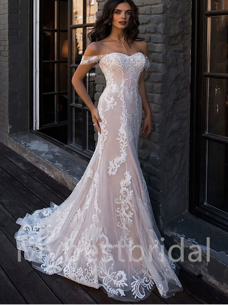 Elegant Sweetheart Off shoulder Mermaid Lace applique Wedding Dresses,WDY0322