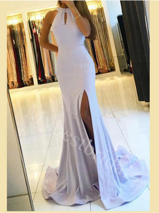 Sexy Halter Sleeveless Side slit Mermaid Prom Dresses,PDS0935