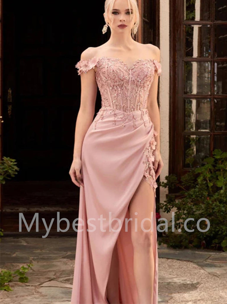 Elegant Sweetheart Off shoulder Side slit Sheath Prom Dresses, PDS0533