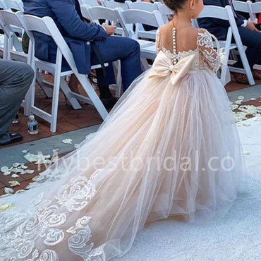 Elegant Square Long sleeves Tulle A Line FlowerGirl Dresses, FGS0028