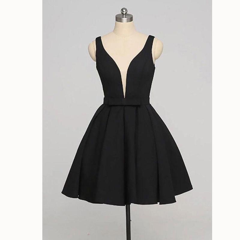 Simple Black V Neck Short Cheap Custom Homecoming Dresses 2018,BDY0226