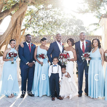 Mismatched One shoulder Halter Elegant Simple Long A-line Dressess, BDS0282