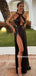 Black Sequin V Neck Side Slit A-line Party Occasion Prom Dress,PDY0127