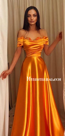 Popular Off-shoulder A-line Satin Long Simple Prom Dress, Evening Dress, PDY0104