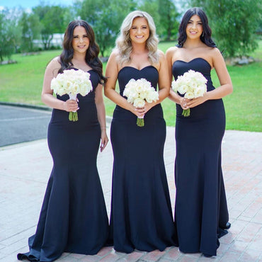 Simple Sweetheart Mermaid Navy Blue Long Cheap Bridesmaid Dresses, BDS0134
