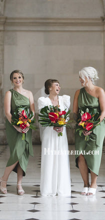 One Shoulder Slit Sleeveless Short Simple bridesmaid dresses ,PDY0105