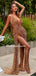 Sexy V-Neck Sequin Side Slit Long Prom Dresses, BG0002
