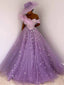 Elegant One-shoulder A-line Tulle Sequin Long Prom Dresses, PDS0178