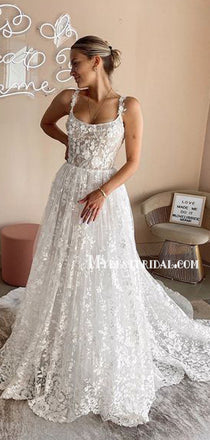 Spaghetti Straps Lace A-line Simple Wedding Dresses Online, WDY0233