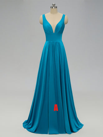 Teal V Neck Side-Slit Cheap Long Bridesmaid Dresses Online, WGY0320