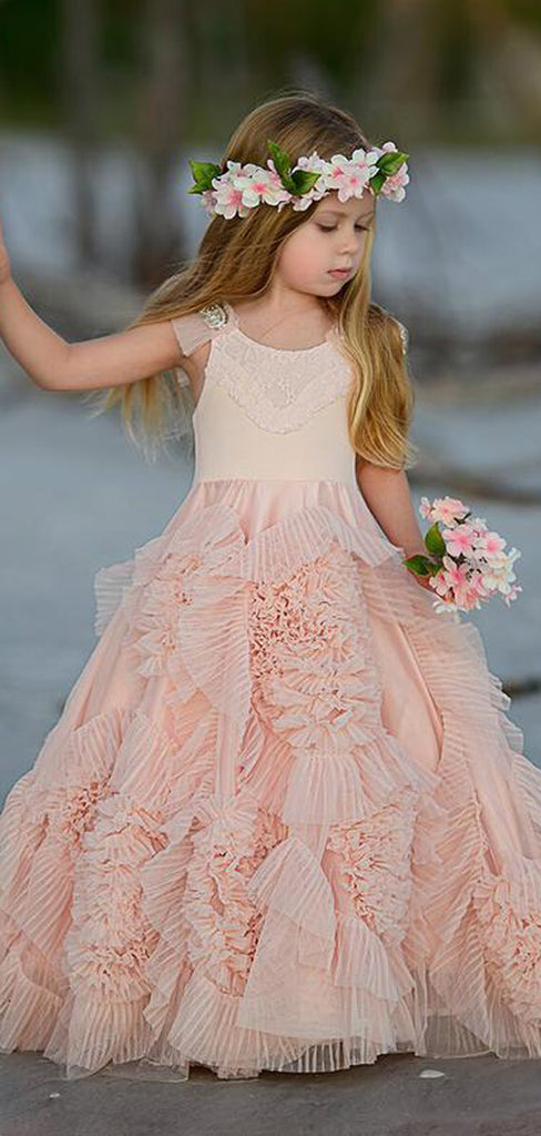 Blush Pink Lovely Scoop Neck Sleeveless A Line Flower Girl Dresses, FGS0026