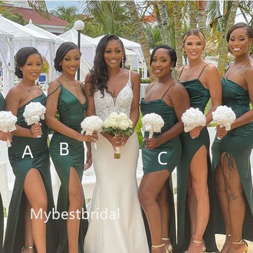 Mismatched Sweetheart Spaghetti straps Side slit Mermaid Elegant Simple Pretty Long Bridesmaid Dresses, BDS0253