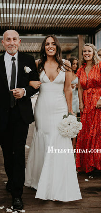 Charming Deep V Neck Romantic Pretty Mermaid Wedding Dresses,WDY0156