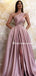 Dusty Pink One Shoulder Satin A-line Long Elegant Party Prom Dress,PDY0108