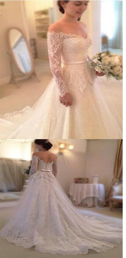 Simple Long Sleeve Off The Shoulder Lace Elegant Vintage Wedding Party Dresses,WDY0151