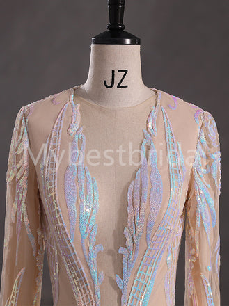 Sexy V-neck Long sleeves Mermaid Prom Dresses,PDS0517