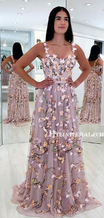 Popular A-line Tulle Appliques Long Prom Dress, Fashion Tend, PDY0156