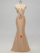 V-neck Side Slit Long Gold Bridesmaid Dresses,Sexy Bridesmaid Dresses,WGY0201