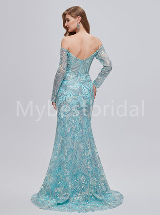 Elegant V-neck Off shoulder Mermaid Prom Dresses,PDS0521