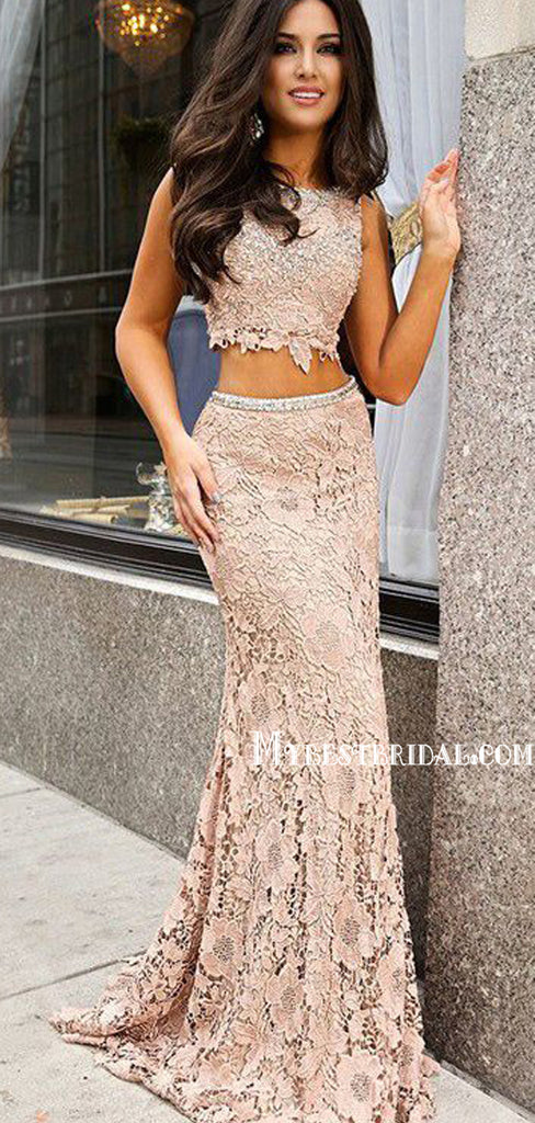 Two Piece Lace Open Back Floor-length Prom Dress with Sequins,Evening Dresses,Party Dresses,PDY0330