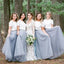 Two Pieces Short Sleeves Grey Cheap Long Bridesmaid Dresses Online, WGY0277