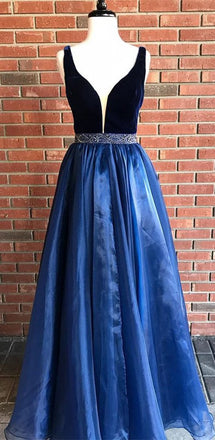 Royal Blue Graduation Dress,Sexy Slit Royal Blue Prom Dress,V-neckline Split Formal Party Dress, PDY0183