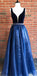 Royal Blue Graduation Dress,Sexy Slit Royal Blue Prom Dress,V-neckline Split Formal Party Dress, PDY0183