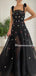 Newest Spaghetti Strap A-line Black Simple Long Prom Dresses, PDS0192