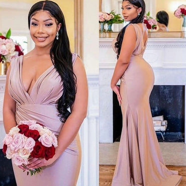 Simple V-neck Mermaid Long Cheap Bridesmaid Dresses,WGY0361